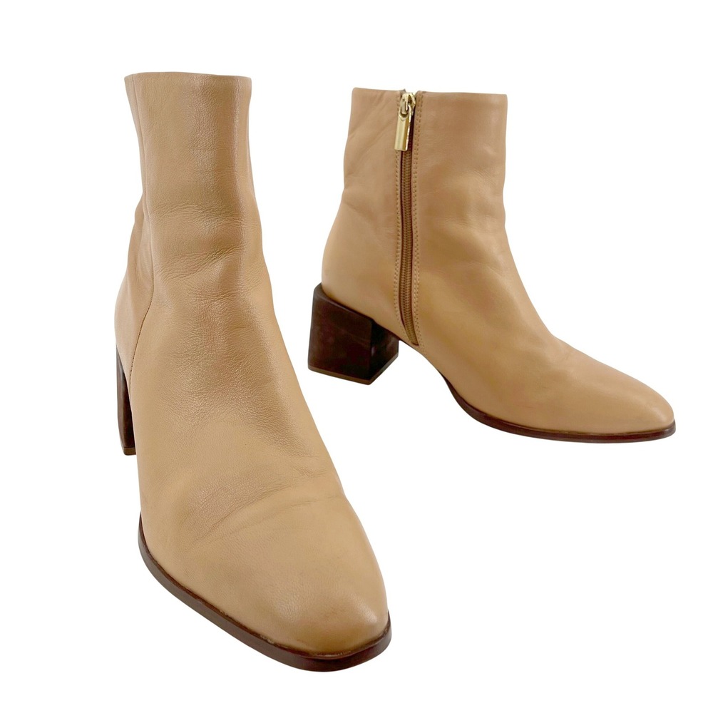 Seychelles Sista Leather Ankle Boots Womens 8 Tan Side Zip Block Heel Career